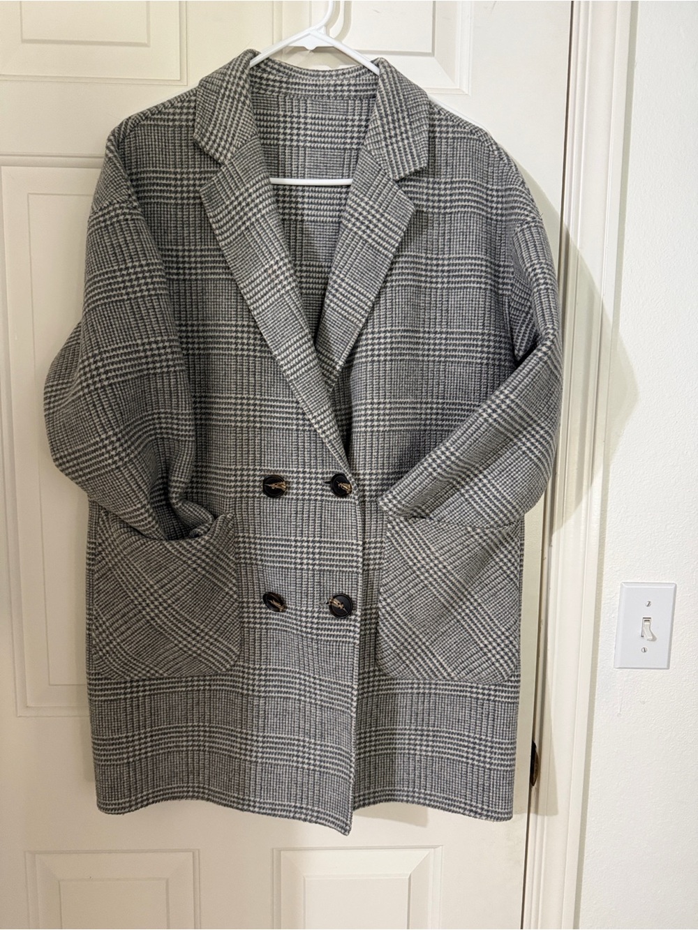 Gray Plaid 100% Cashmere Oversized Coat